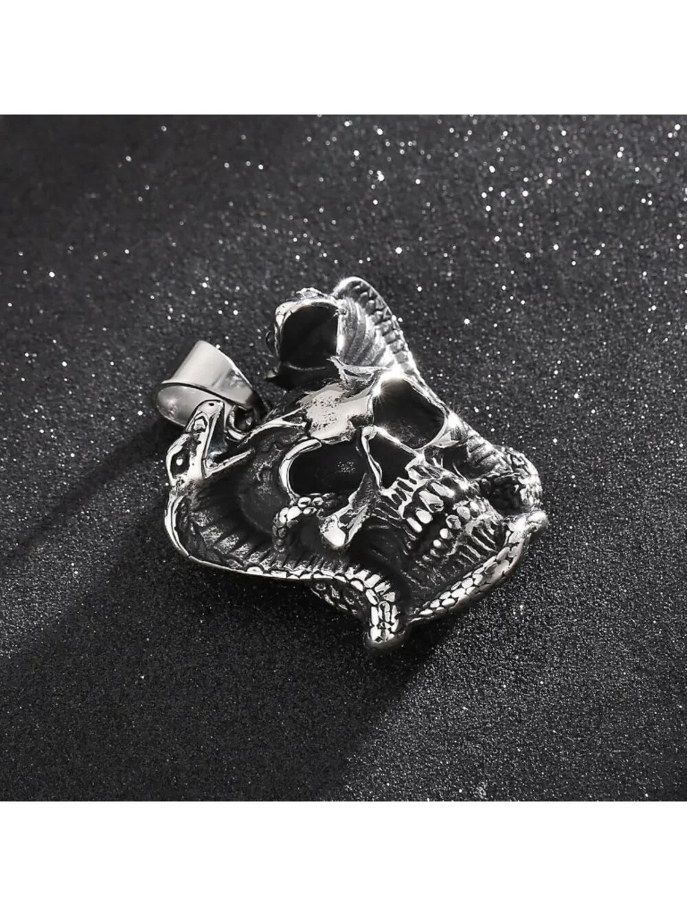 Gothic Skull Snake Pendant Necklace for Men & Women - Stainless Steel Cuban Link